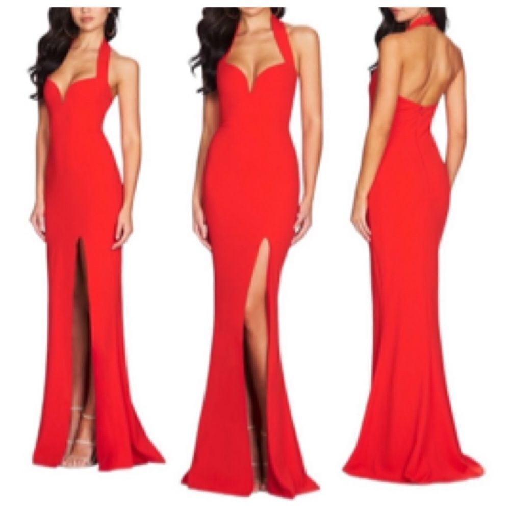 Nookie Madonna Halter Black-Tie Formal Gown Xtra Large in Cherry Red-FLAW